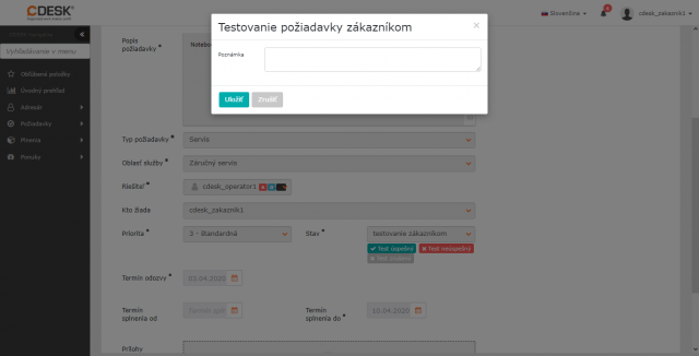 Uvádzanie poznámky pri hodnotení testovania požiadavky