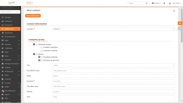 New contact – contact information