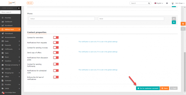 A button on the customer account to access the user's account form