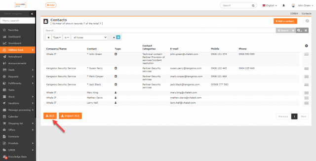 Button to export contacts 