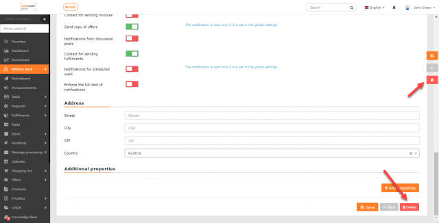 Delete a contact via the form