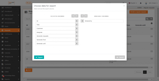 Selecting columns for export