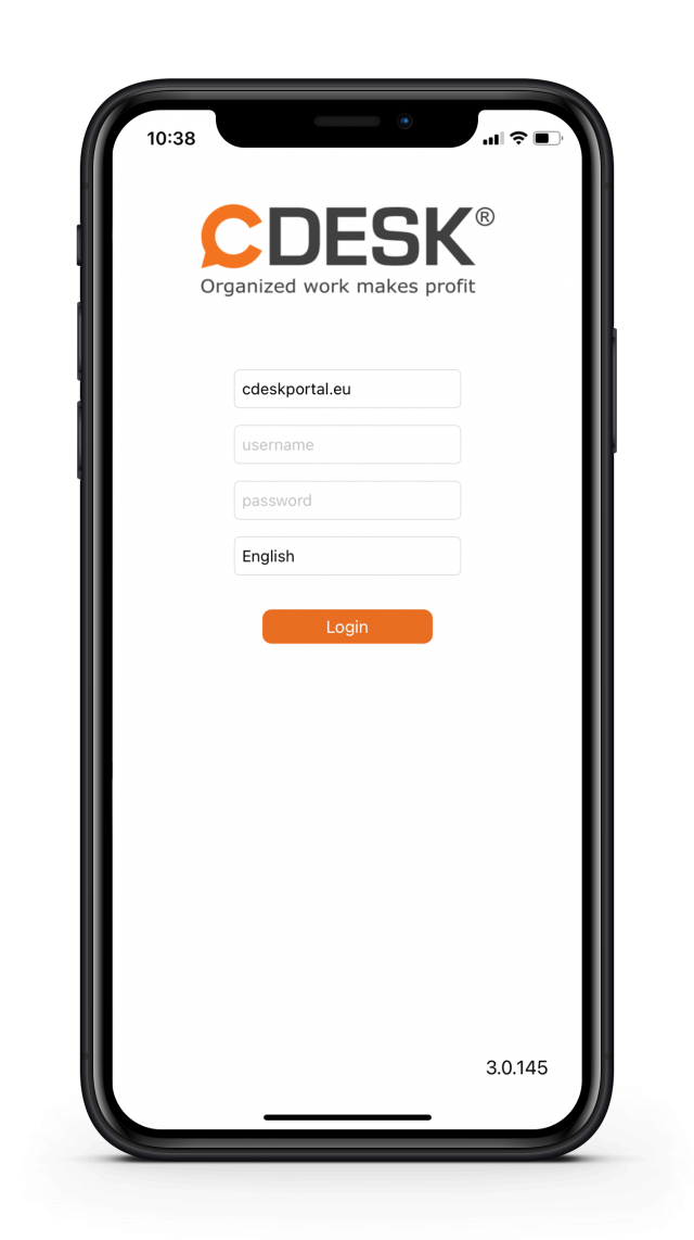 Login screen of the CDESK mobile app