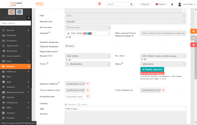 Request in the Complaint status