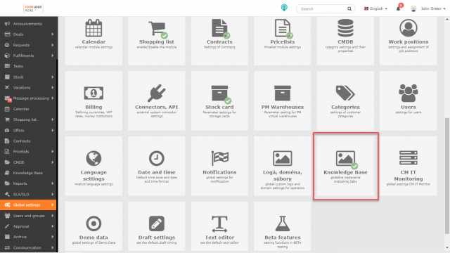 Knowledge Base in the Global Settings