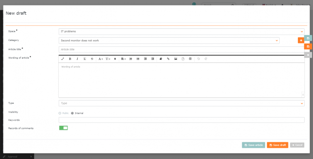 Form for entering a new record