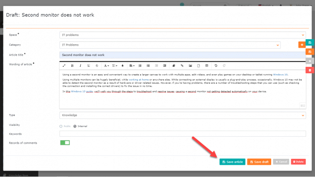 Save Article button