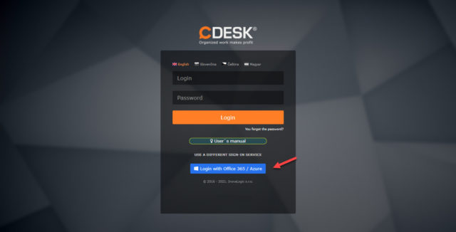 Button for logging in using an Office 365 / Azure account