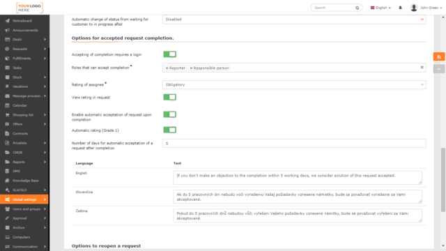 Automatic acceptance of request completion