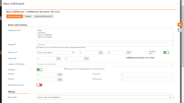 Invoice fulfillment form created from the internal fulfillments