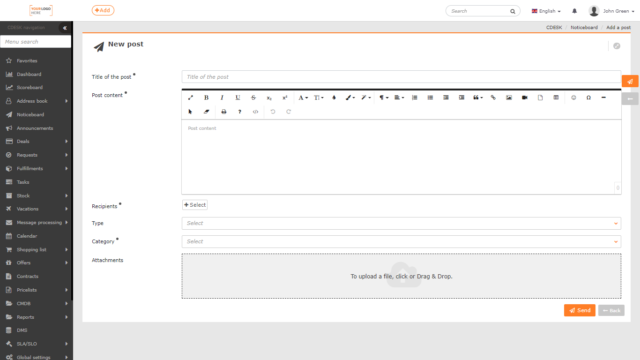 The form for adding a new post