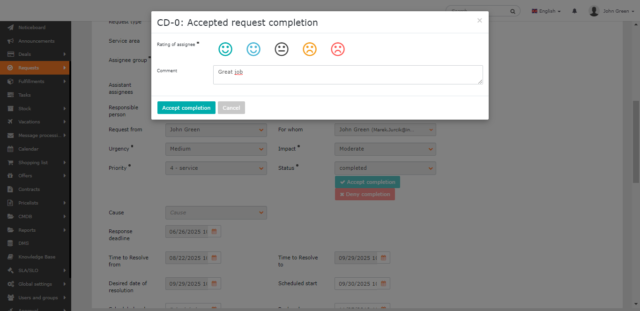 Evaluation of assignees in the request