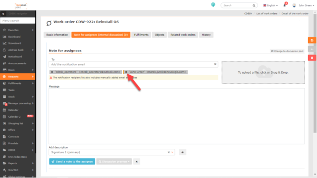 The icon to delete a contact from the recipients of the note for assignees