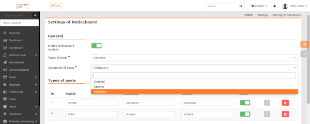 Noticeboard module settings