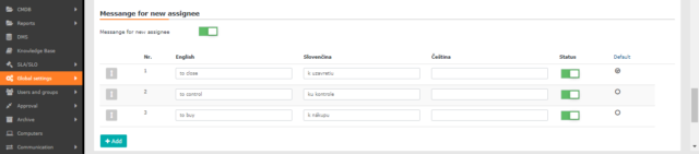 Message settings for the new assignee