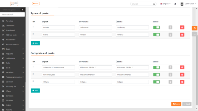 Setting types and categories of posts