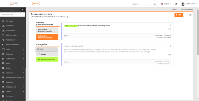 Inactive Announcements – the first announcement will take effect in the future, the second has expired