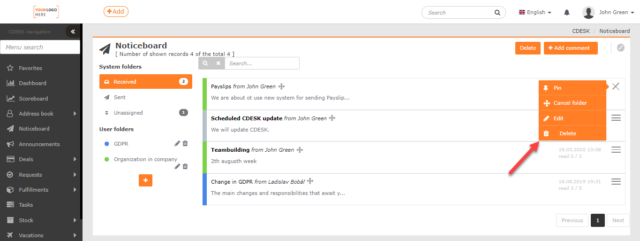 Deleting a post via the context menu