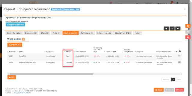 Work orders in the serial ordering