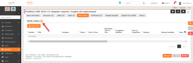 Add a work order through requests