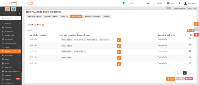 Serial-parallel sorting of work orders in a request template