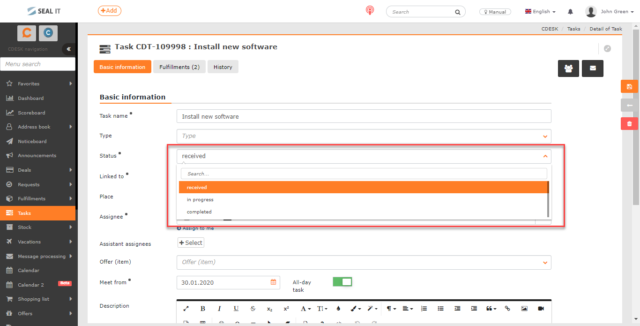 Setting task status