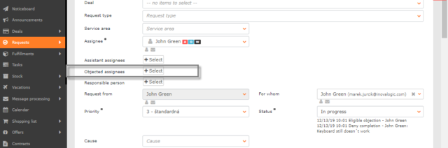 Choosing an objected assignee in the request