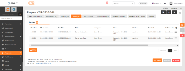 Tasks in the request
