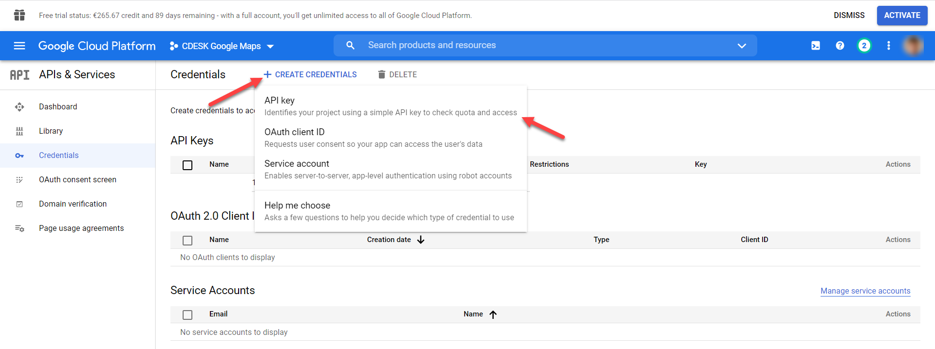 Button to add a new credential