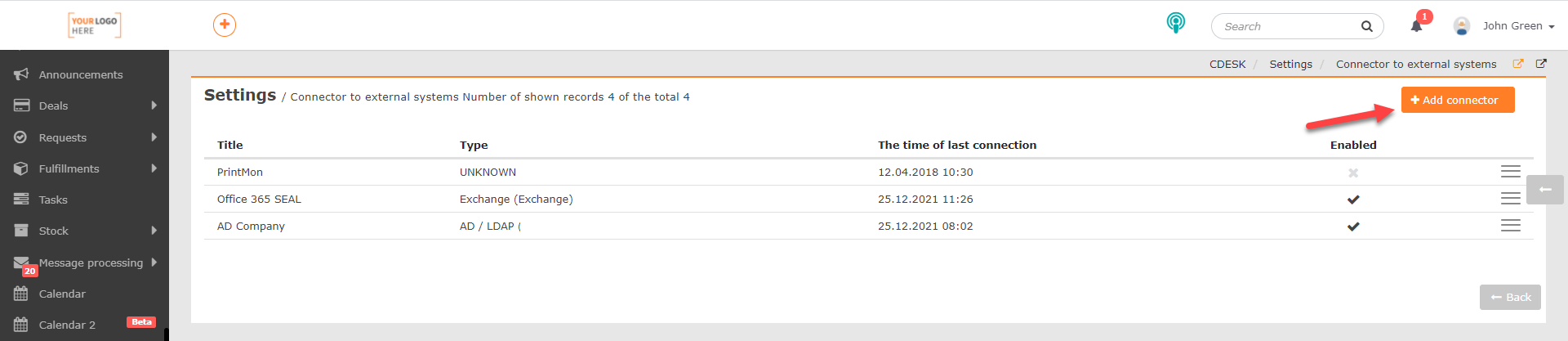 Button for adding a connector in CDESK