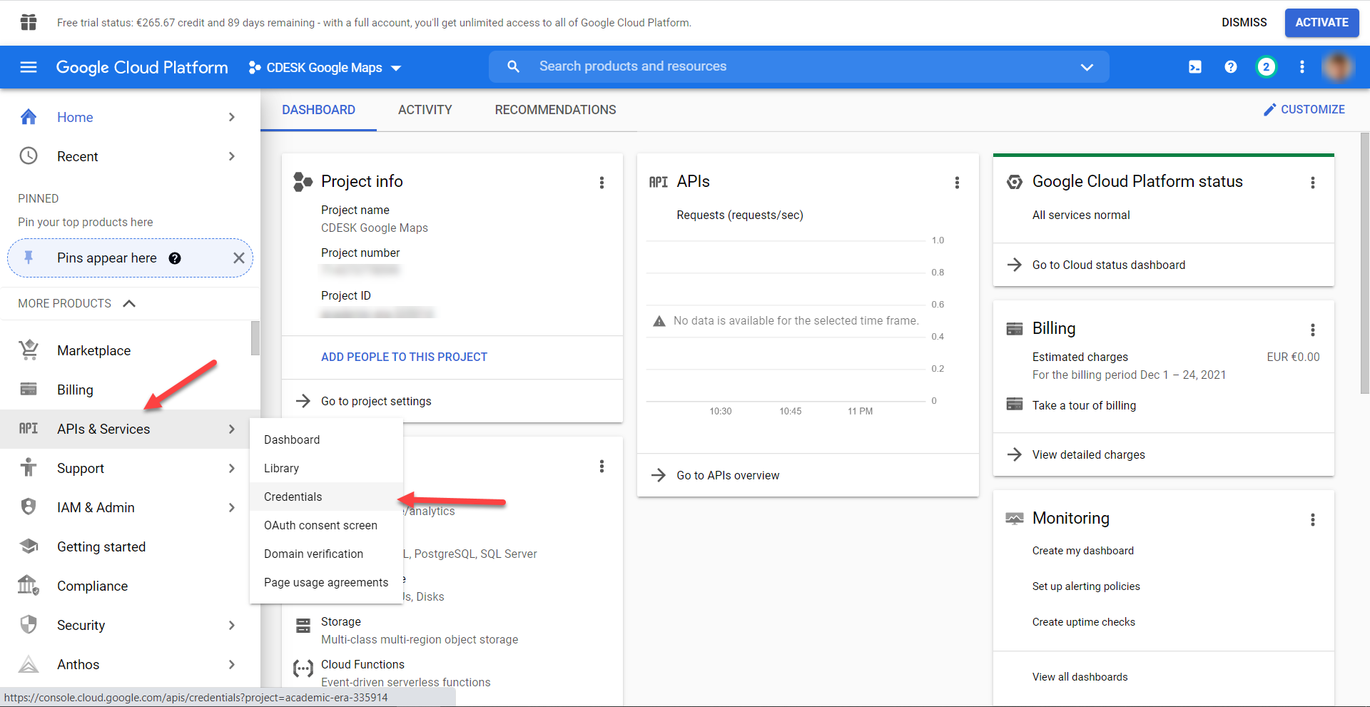 Credentials tab
