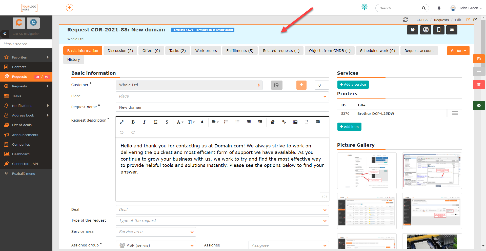 View of an internal request