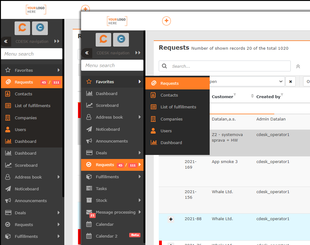 Comparison of when displaying favorites to the first level is enabled and not enabled