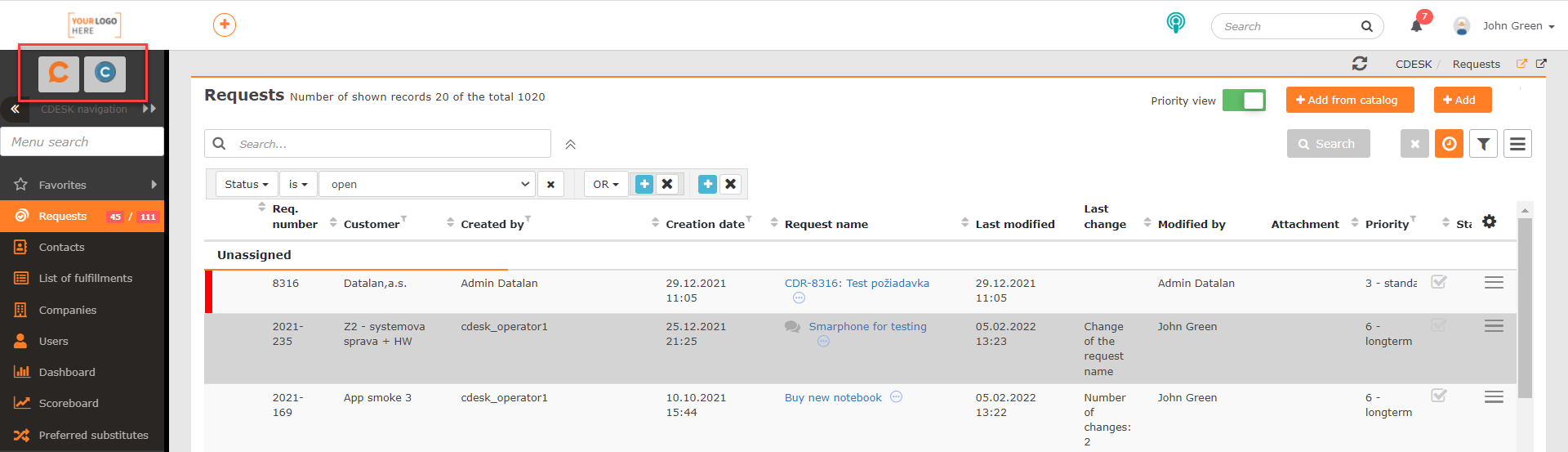 Buttons for switching between CDESK and Customer Monitor