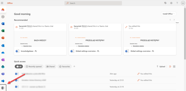 Aplikácia Správca medzi Office 365 aplikáciami