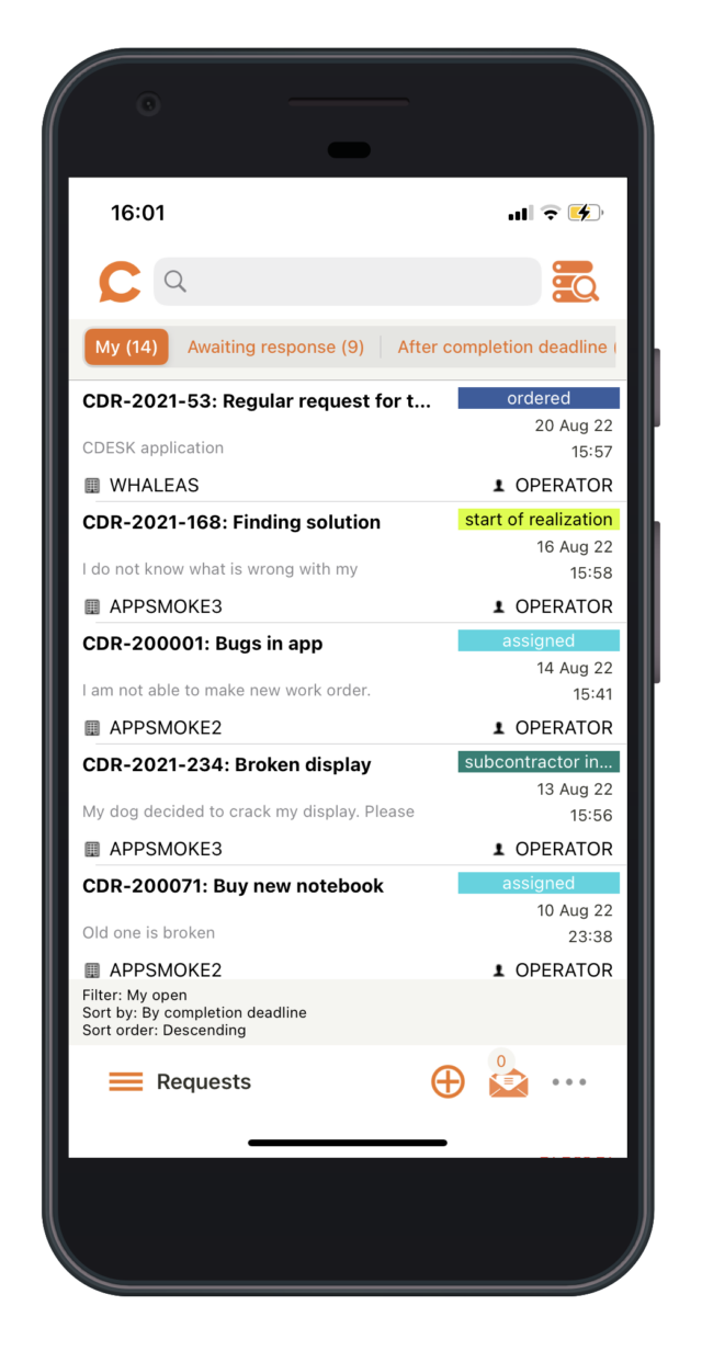 iOS version of the CDESK mobile application
