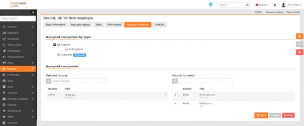 New catalog of requests template – customer assignment