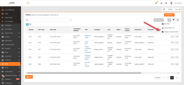 Tlačidlo pre založenie univerzálnych reportov, ktoré sa zobrazuje v zozname úloh